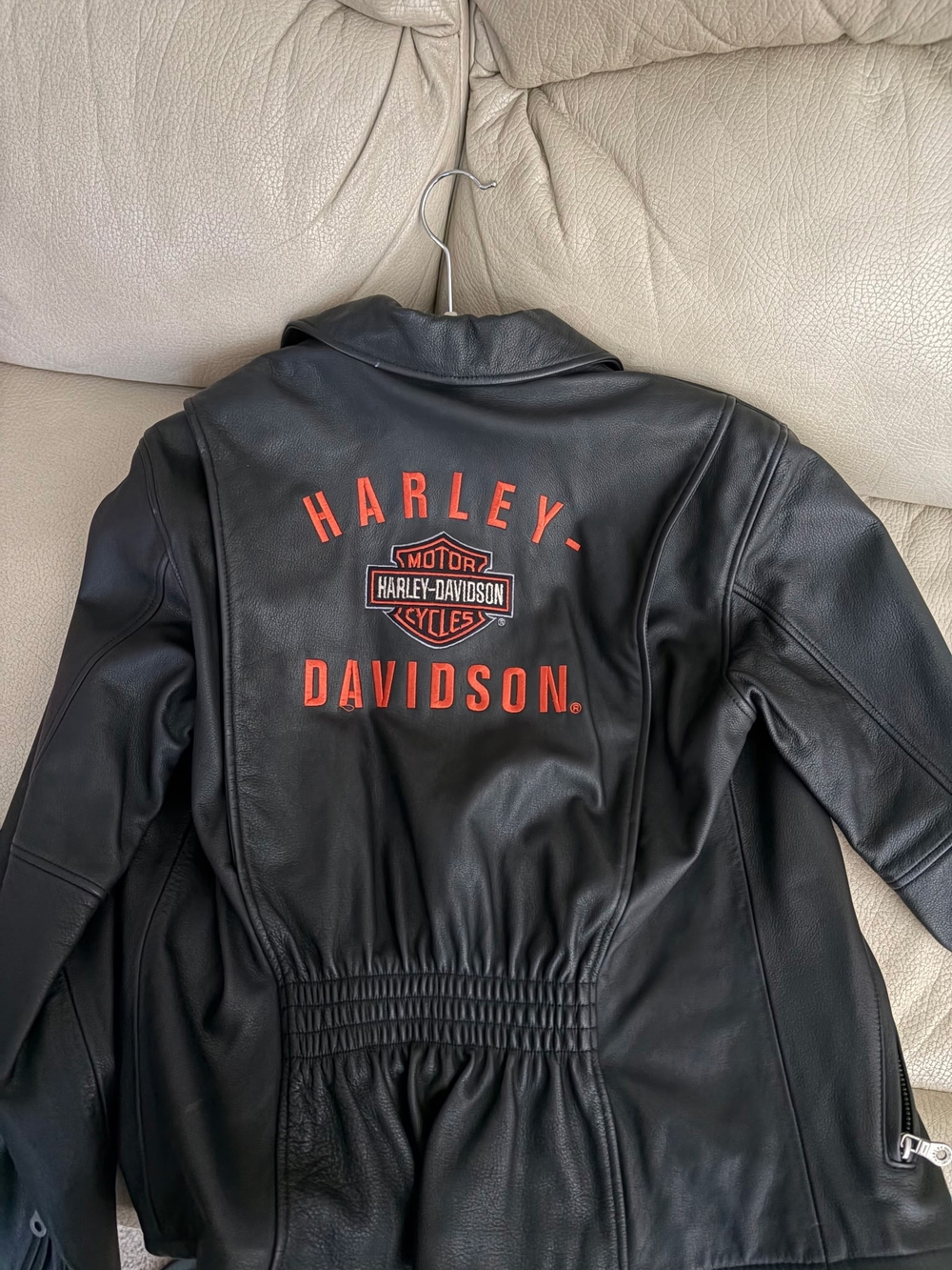 Harley-Davidson Black Leather Jacket with Red Logo Back Patch